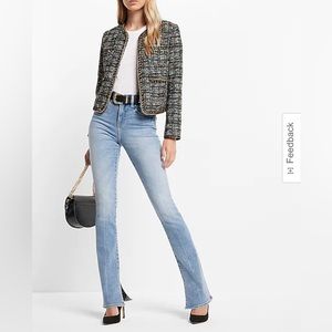 EXPRESS METALLIC PLAID GOLD CHAIN TWEED JACKET